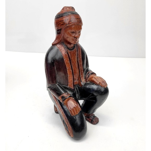 Vintage Carved Wood Statue Aymara Peru Man Figurine Sculpture Andes Bolivia 7.5"
